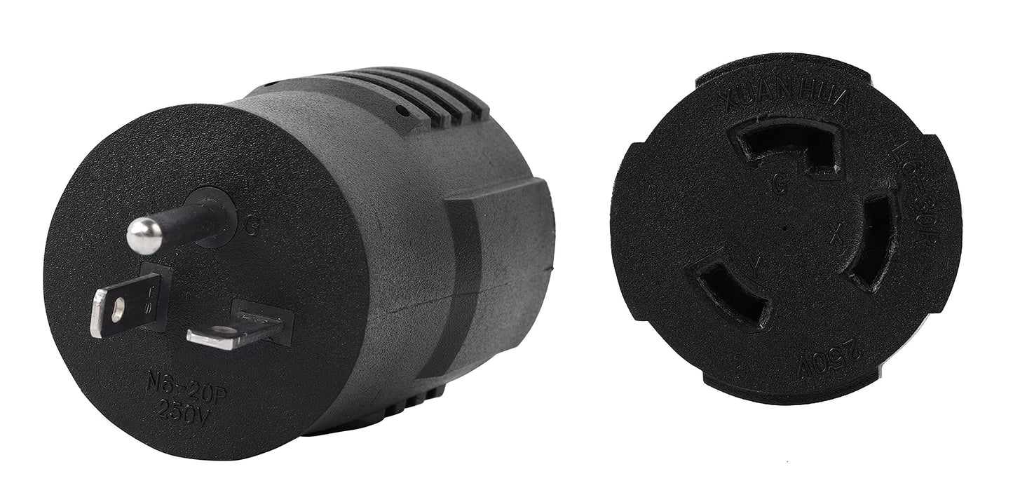 ONETAK NEMA 6-20P to L6-30R Compact 240V 20 Amp 3 Prong Male Plug to 240V 30 Amp Twist Lock 3 Prong Female Receptacle Generator Welder Dryer Power Cord Adapter Connector
