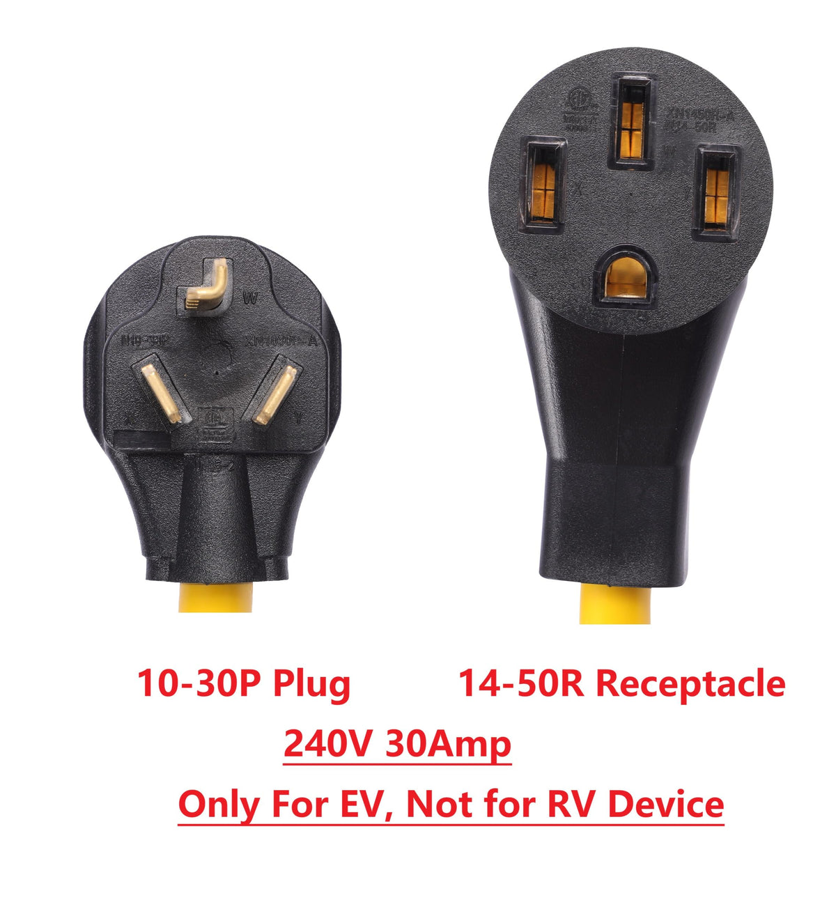 ONETAK NEMA 10-30P to 14-50R Adapter, 240V 30 Amp, 3 Prong Dryer Male Plug to 4 Prong Generator Female Receptacle, Compatible with Tesla Gen 2 EV Charger Power Cord