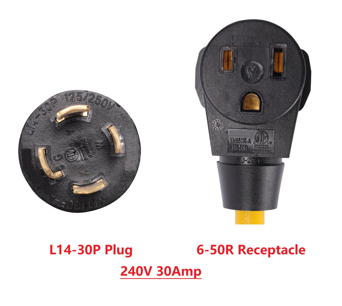 ONETAK NEMA L14-30P to 6-50R Adapter, 240V 30 Amp Twist Lock, 4 Prong Male Plug to 3 Prong Female Receptacle, for Generator, Welder, and Dryer