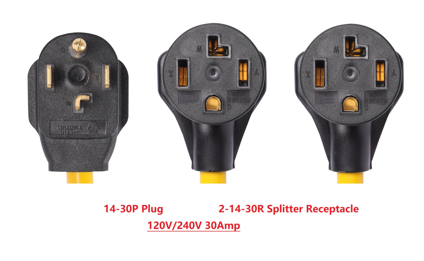14-30P to 2 Outlet 14-30R Y Splitter 120V/240V 30 Amp 4 Prong Male Plug Female Receptacle Welder Welding Dryer Power Cord Adapter Adaptor Connector