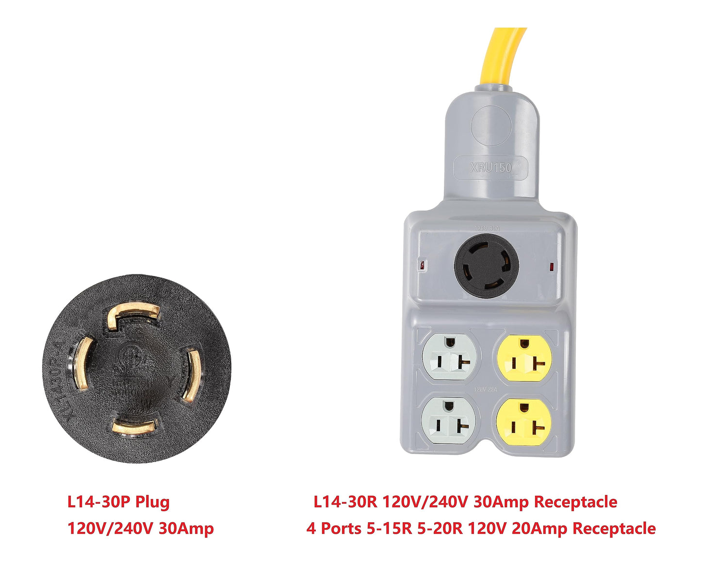 NEMA L14-30P to 1 Port L14-30R 4 Ports 5-15R 5-20R Power Cord Adapter