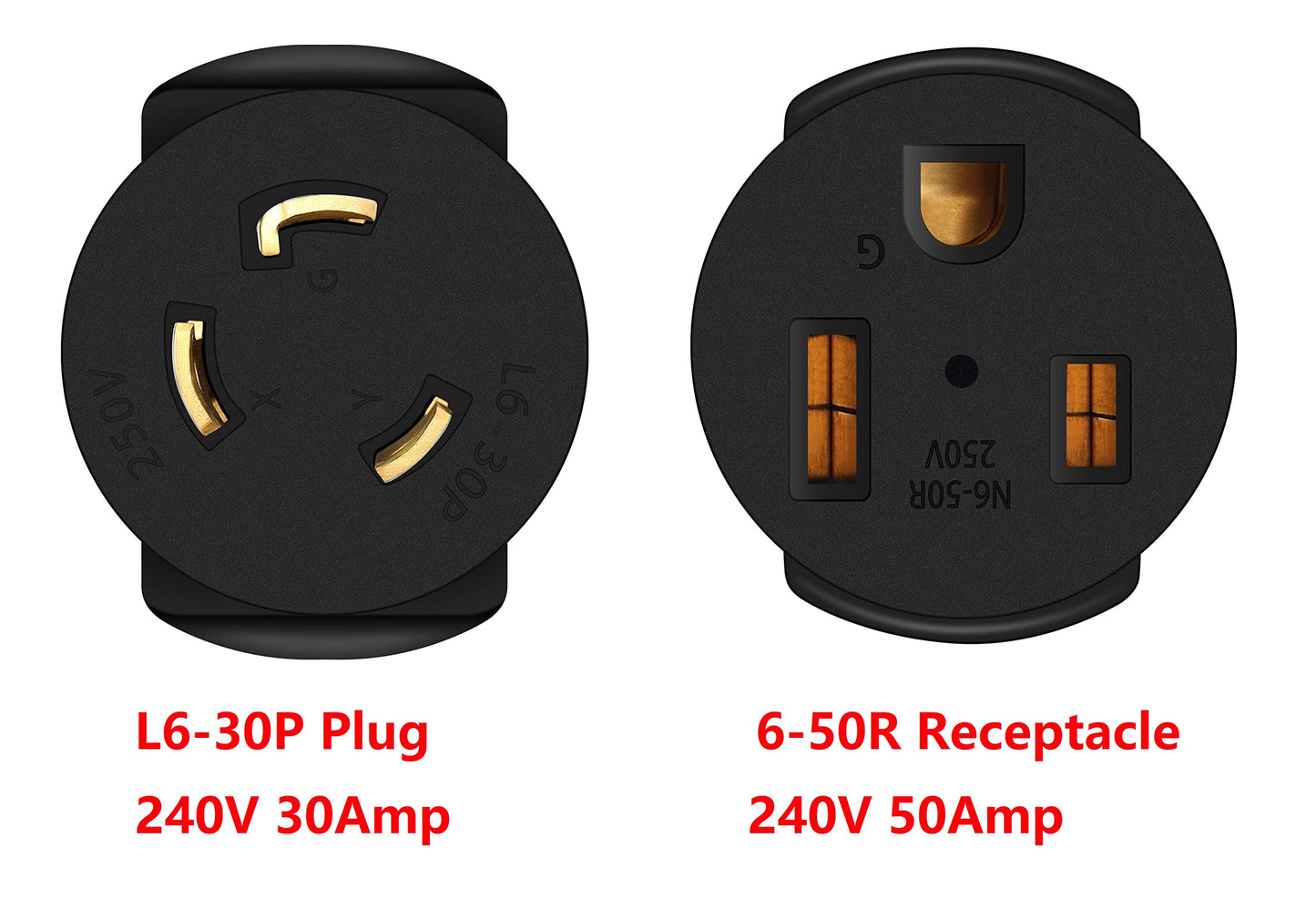 ONETAK NEMA L6-30P to 6-50R Compact 240V 30 Amp Twist Lock 3 Prong Male Plug to 50 Amp 3 Prong Female Receptacle Generator RV Power Cord Adapter Connector