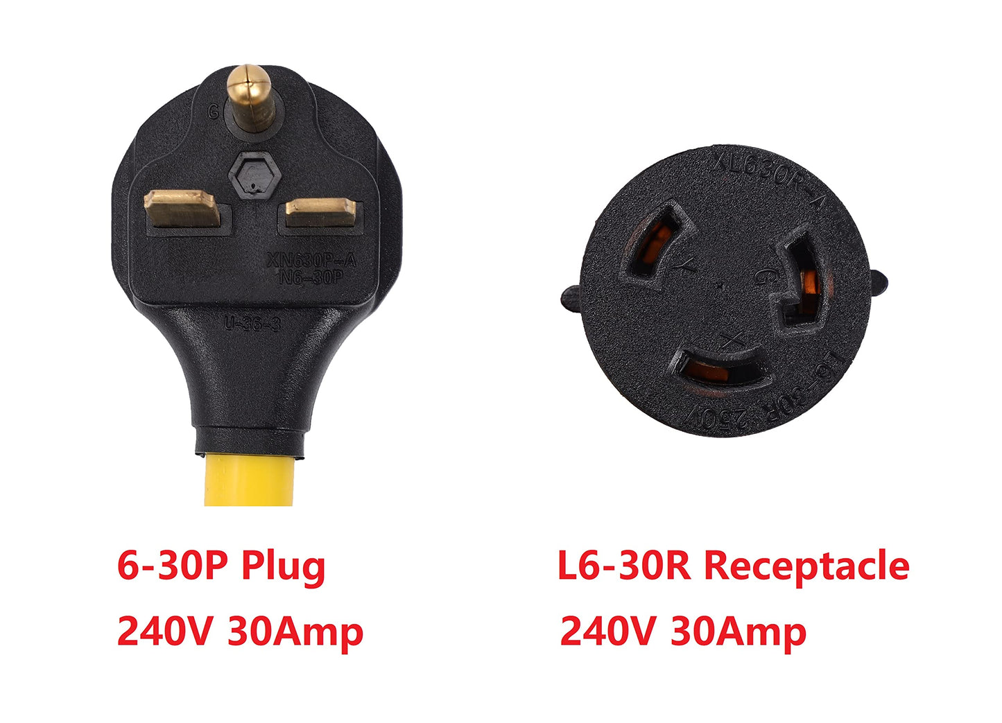 ONETAK NEMA 6-30P to L6-30R 240V 30 Amp 3 Prong Male Plug to Twist Lock 3 Prong Female Outlet Receptacle Generator Welder Dryer EV Charger Power Cord Adapter