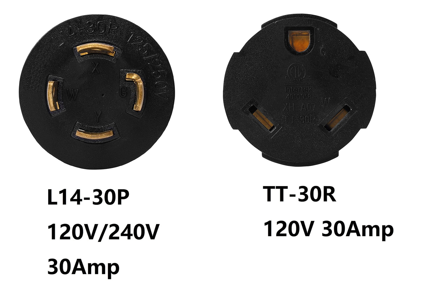 ONETAK NEMA L14-30P to TT-30R Compact Twist Lock 120V/240V to 120V 30 Amp 4 Prong Male Plug to 3 Prong Female Receptacle RV Generator Welder Power Cord Adapter Connector