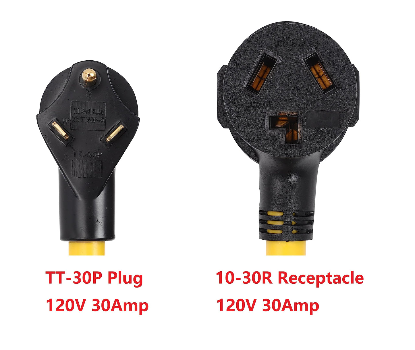 ONETAK NEMA TT-30P to 10-30R 120V 30 Amp 3 Prong Male Plug to 3 Prong Female Receptacle Dryer Welder Power Cord Adapter
