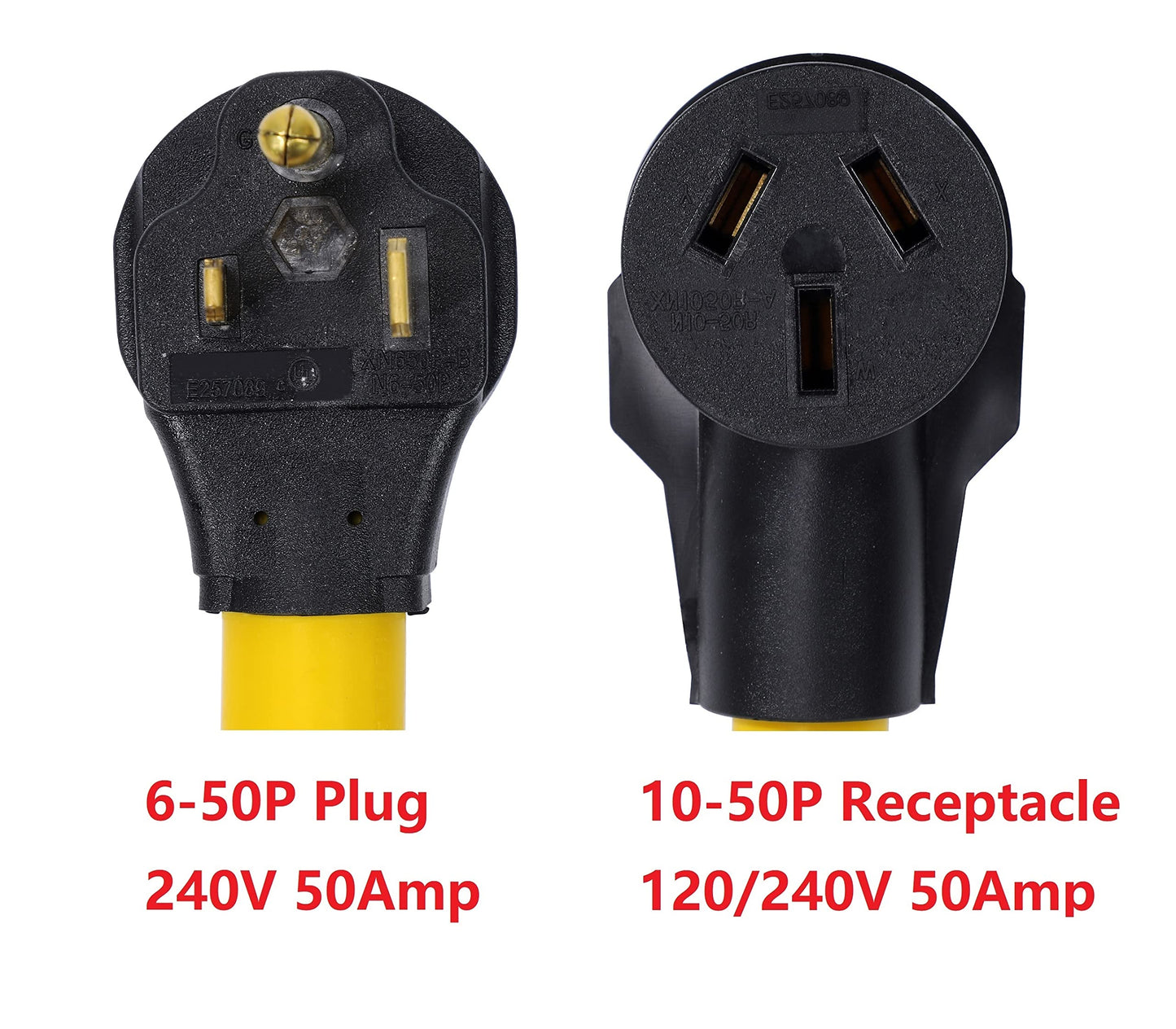 ONETAK NEMA 6-50P to 10-50R 240V 50 Amp 3 Prong Male Plug to 50 Amp 3 Prong Female Outlet Receptacle Generator Dryer Power Cord Adapter