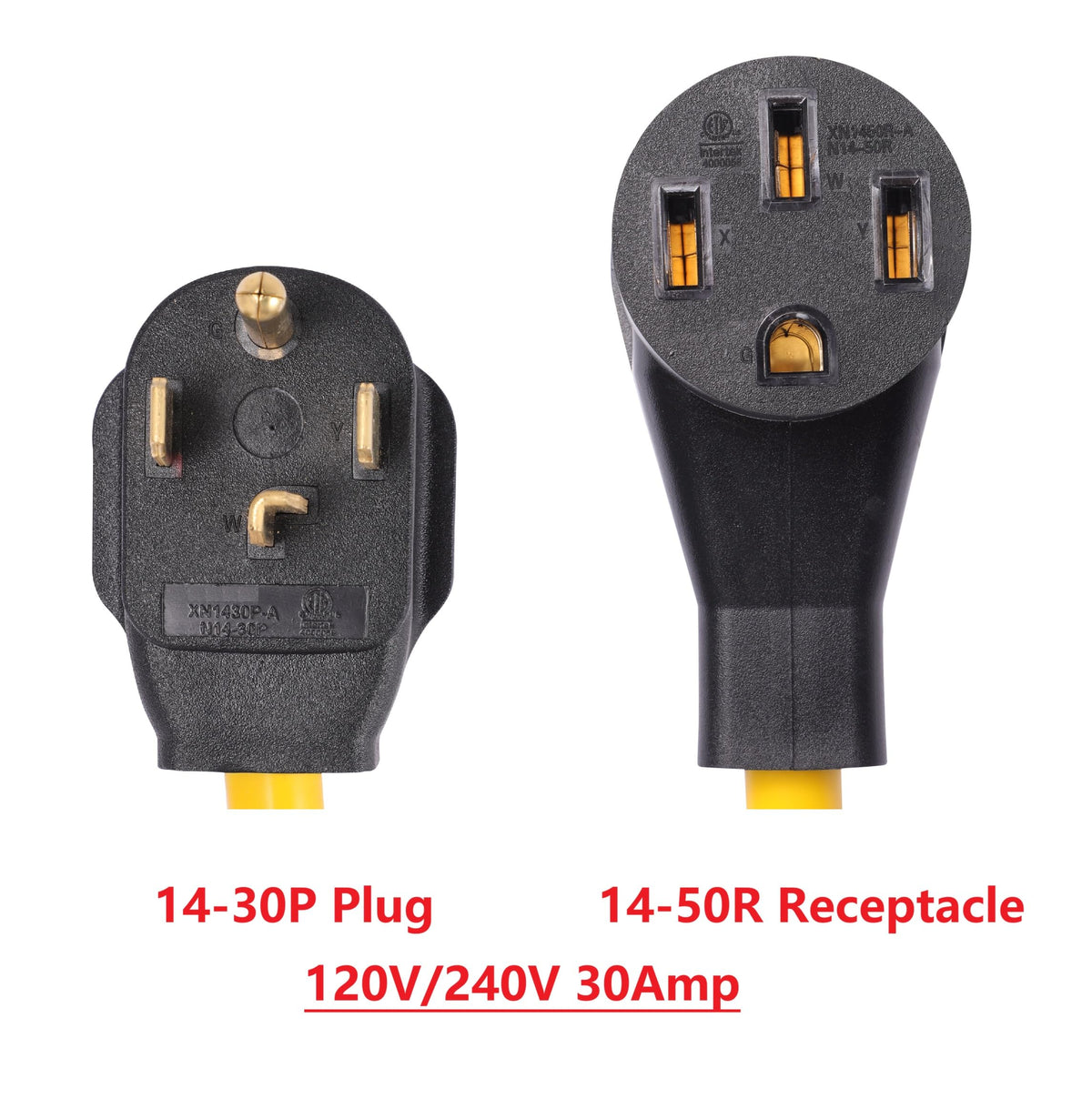 ONETAK NEMA 14-30P to 14-50R Power Cord Adapter, 30 Amp 4 Prong Plug to 50 Amp 4 Prong Female Receptacle, 120V/240V, Compatible with Tesla, Generator, Welder, Dryer, RV