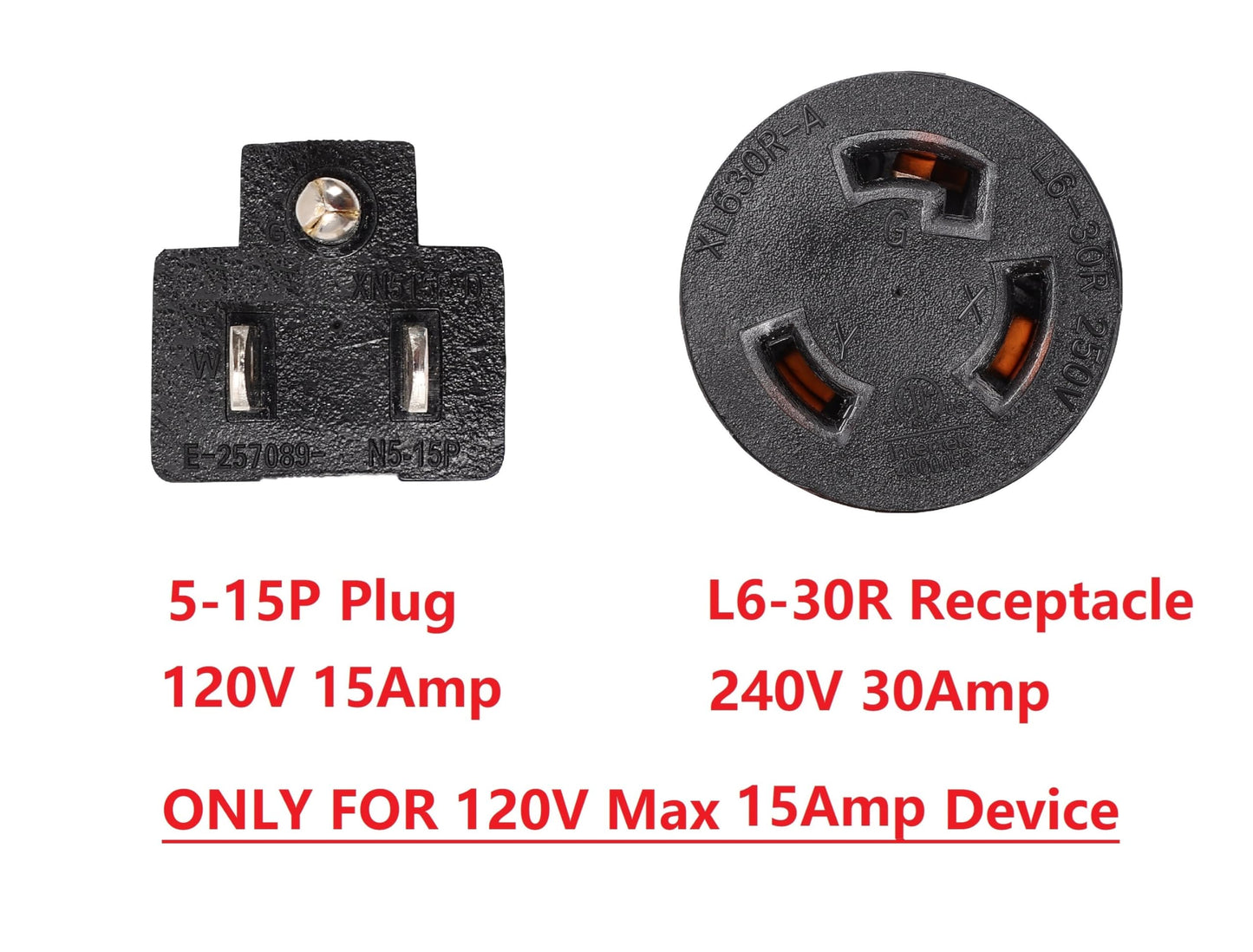 ONETAK NEMA 5-15P to L6-30R 120V 15 Amp 3 Prong Male Plug to Twist Lock 3 Prong Female Outlet Receptacle Generator Welder Dryer Extension Cable Power Cord Adapter