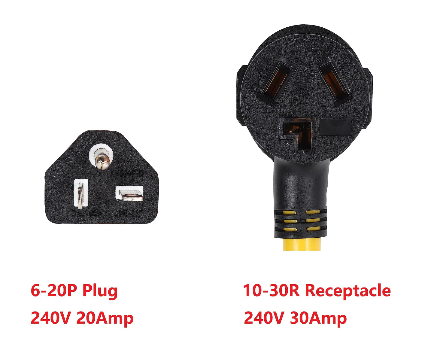 ONETAK NEMA 6-20P to 10-30R 240V 20 Amp 3 Prong Male Plug to 3 Prong Female Receptacle Dryer Welder Power Cord Adapter