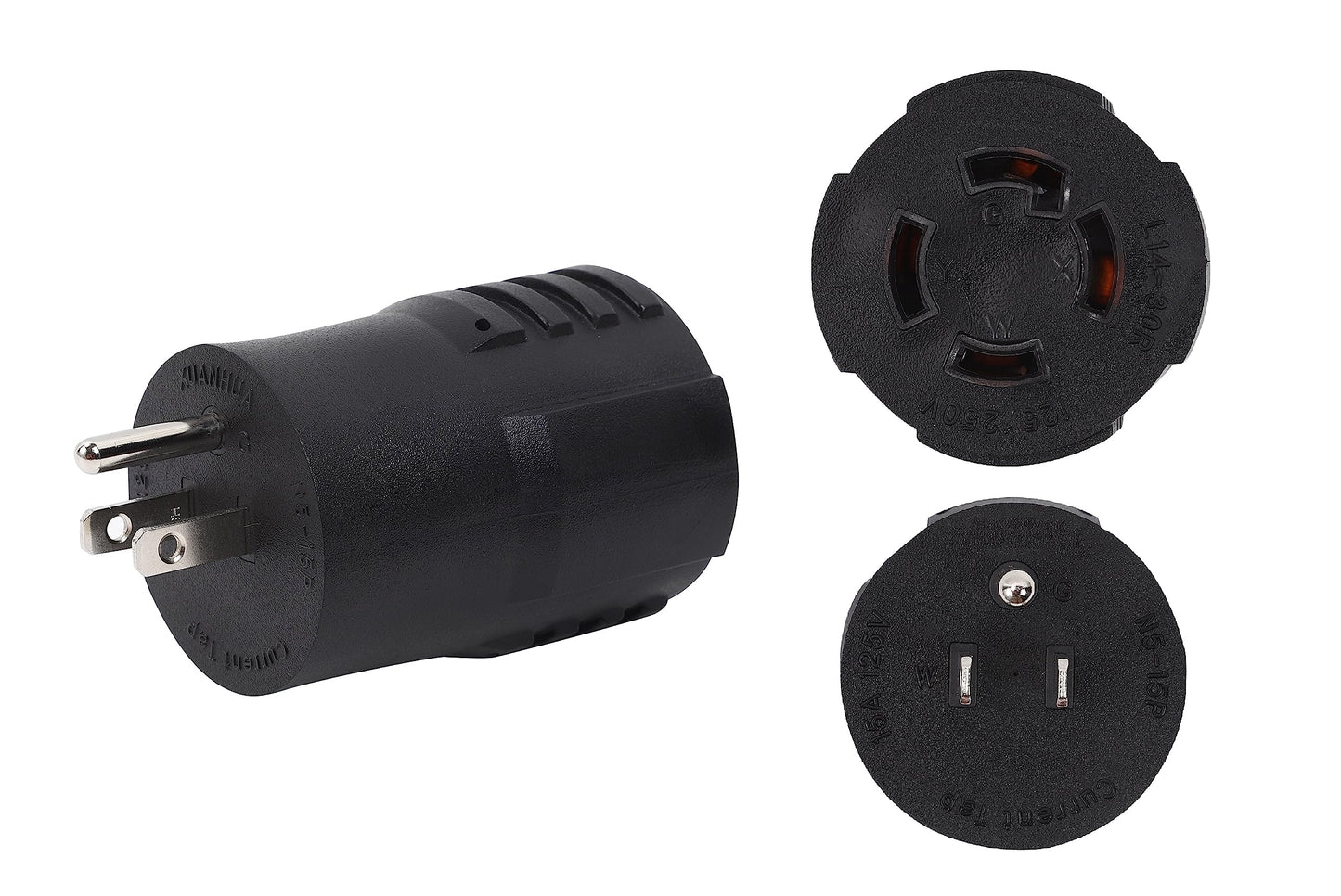 ONETAK NEMA 5-15P to L14-30R Compact 120V 15 Amp Two Hots Bridged 3 Prong Male Plug to Twist Lock 4 Prong Female Receptacle Generator Welder Dryer RV Power Cord Adapter Connector