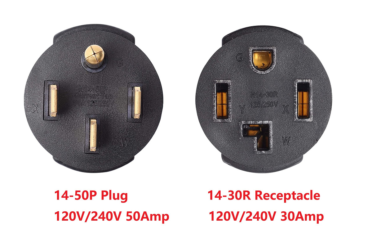ONETAK NEMA 14-50P to 14-30R Compact 120V/240V 50 Amp 4 Prong Male Plug to 30 Amp Female Receptacle Camper Travel Trailer Car RV Generator Welder Dryer Power Cord Adapter Connector