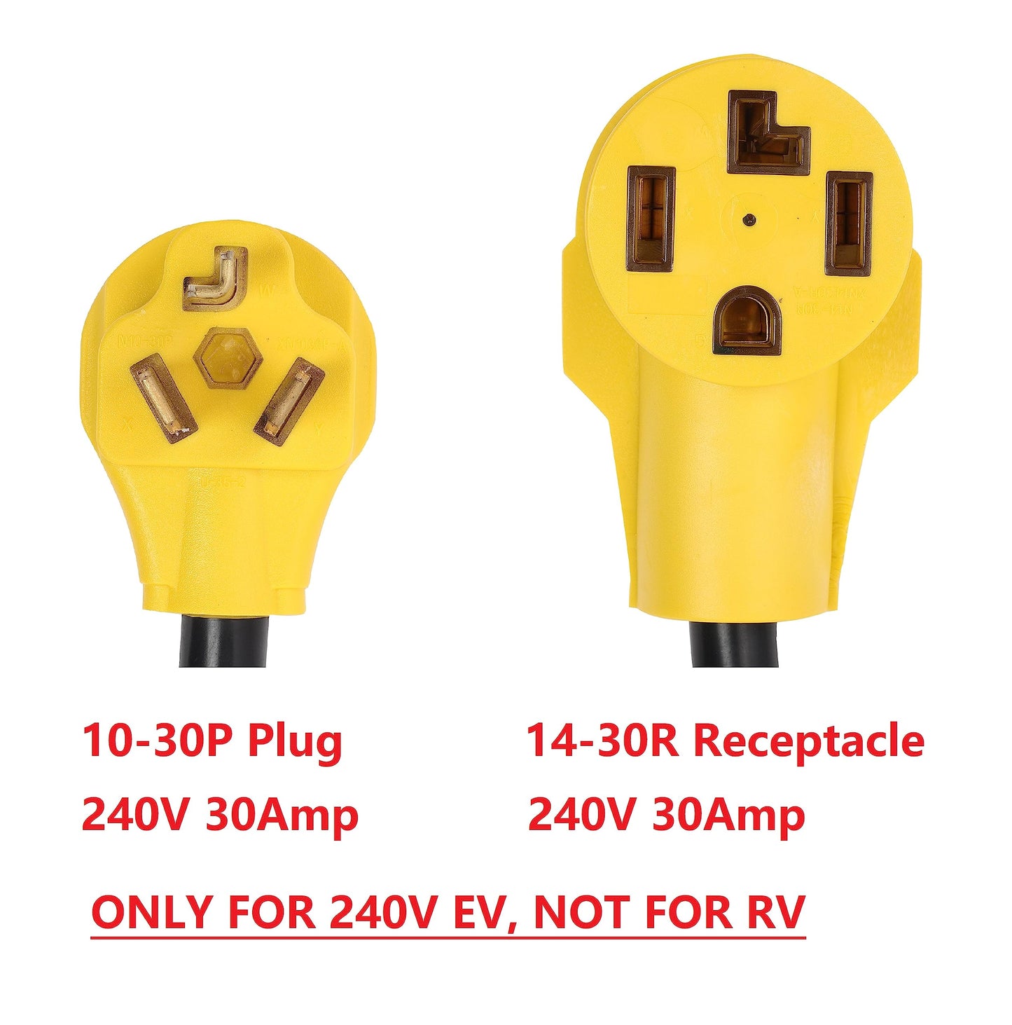ONETAK NEMA 10-30P to 14-30R 240V 30 Amp 3 Prong Dryer Male Plug to 4 Prong Generator Female Outlet Receptacle EV Charger Compatible with Tesla Gen 2 Power Cord Adapter