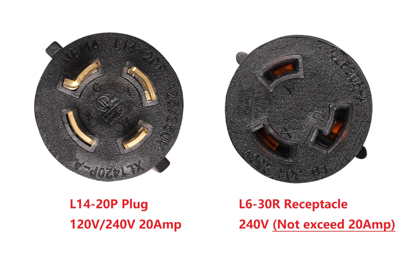 NEMA L14-20P to L6-30R 120V/240V 20 Amp Twist Lock 4 Prong Plug to 3 Prong Female Outlet Receptacle Generator RV Welder Dryer EV Charger Power Cord Adapter