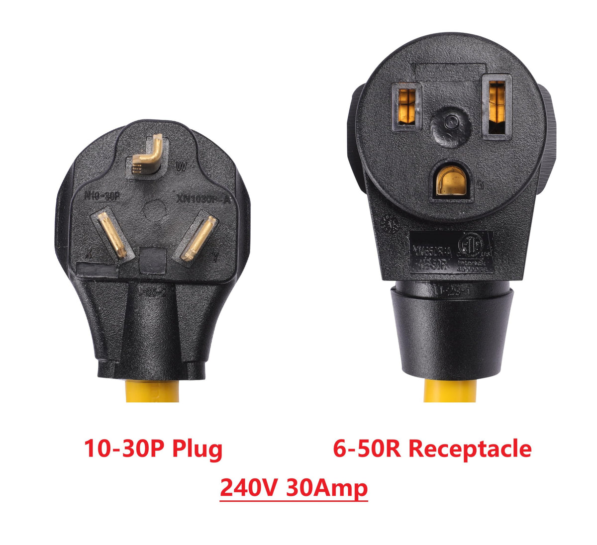 ONETAK NEMA 10-30P to 6-50R Power Cord Adapter, 240V, 30 Amp, 3 Prong Male Plug to 3 Prong Receptacle, for Dryer, Welder, EV Charger