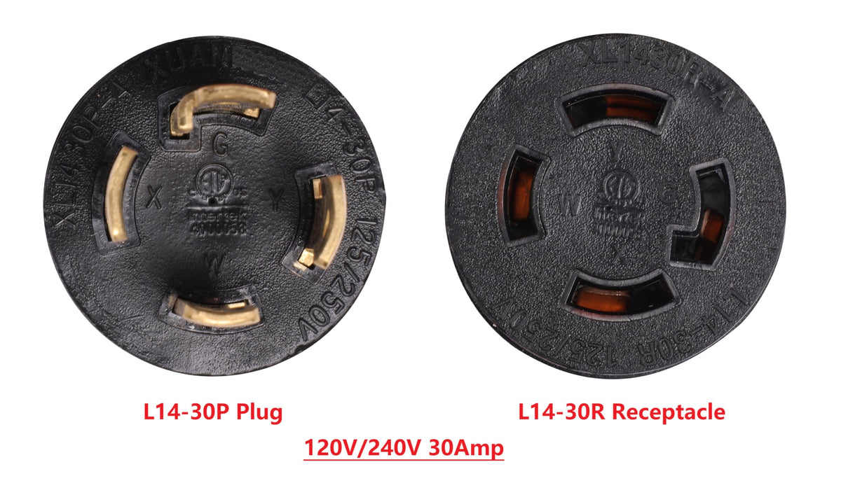 ONETAK NEMA L14-30P to L14-30R 30A 4 Prong Twist Lock Male Plug to Receptacle, 120V/240V, for Generator, Welder, Dryer, EV, Compatible with Tesla