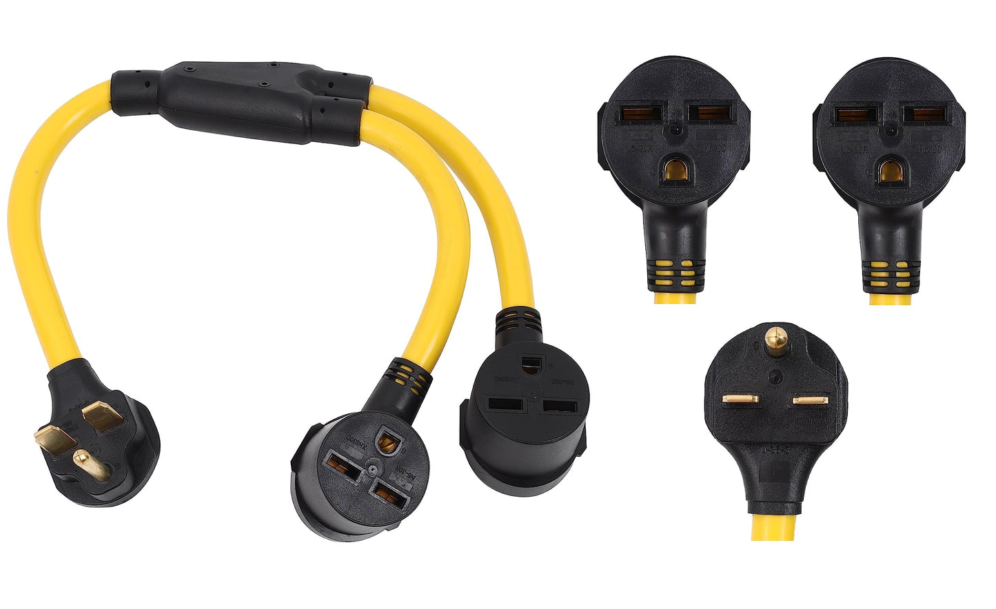 ONETAK NEMA 6-30P to 2 Outlet 6-30R Y Splitter STW 3 Feet 240V 30 Amp 3 Prong Male Plug Female Receptacle Welder Welding Dryer Power Cord Adapter Adaptor Connector