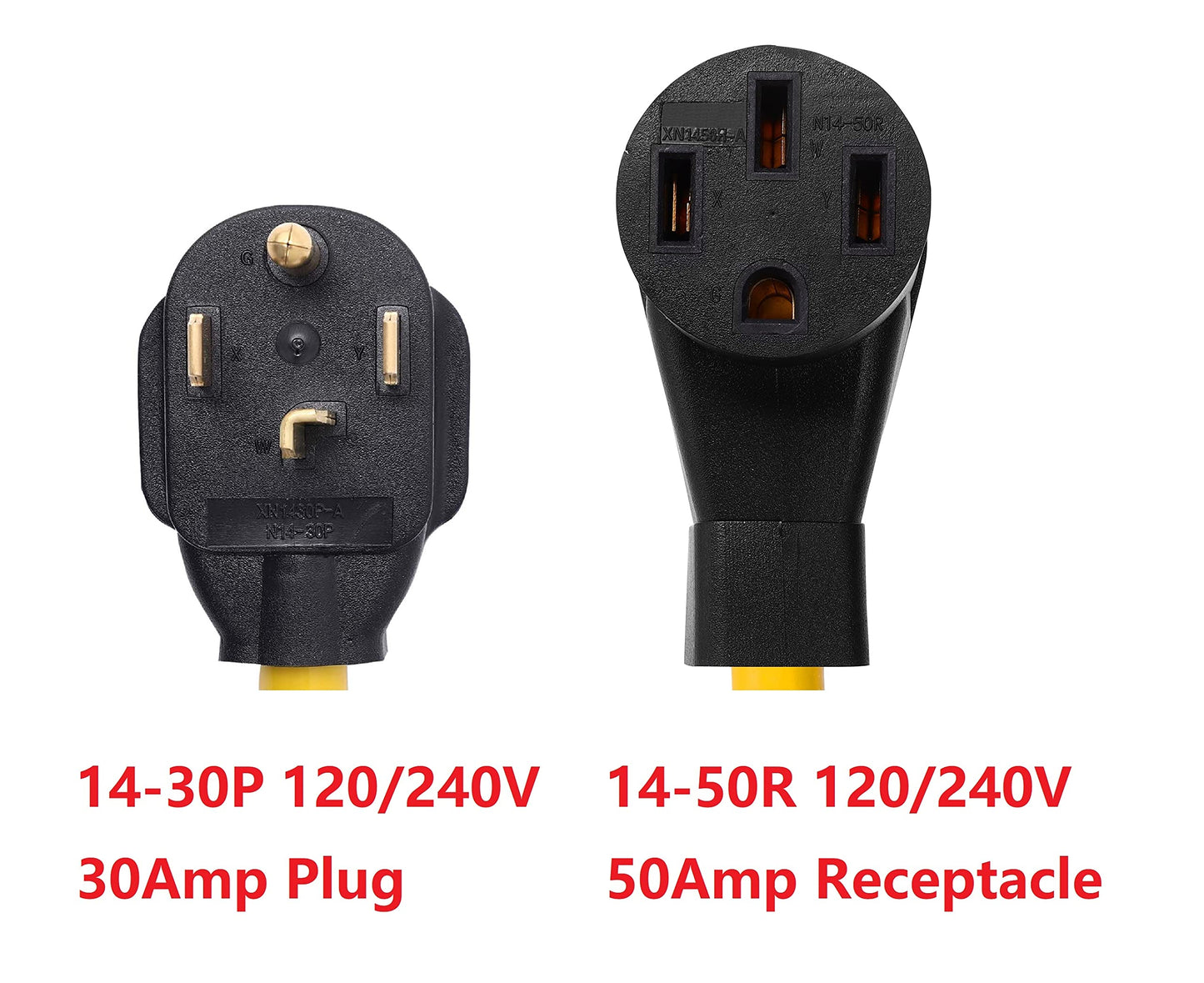 ONETAK NEMA 14-30P to 14-50R Power Cord Adapter, 30 Amp 4 Prong Plug to 50 Amp 4 Prong Female Receptacle, 120V/240V, Compatible with Tesla, Generator, Welder, Dryer, RV