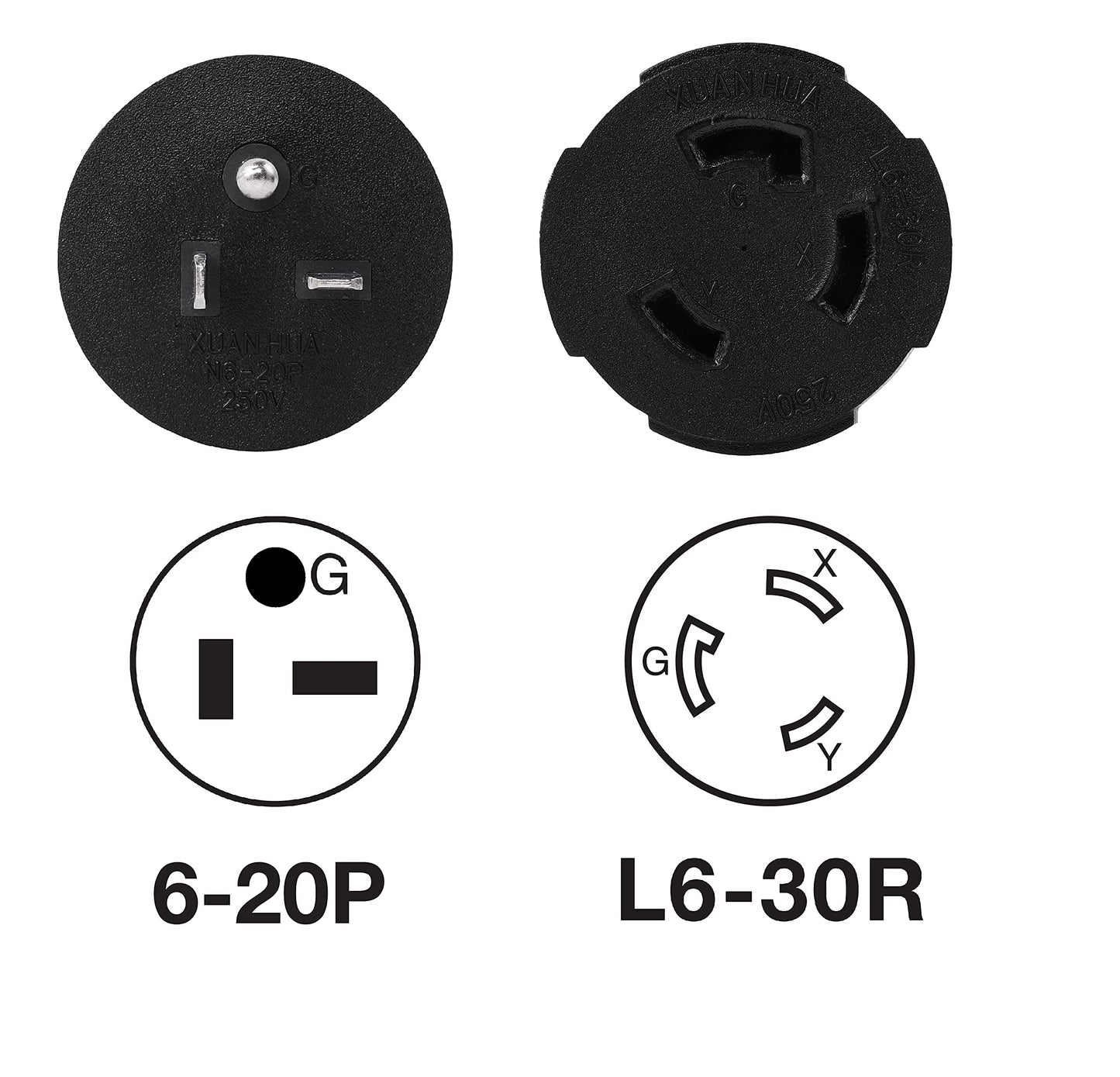 ONETAK NEMA 6-20P to L6-30R Compact 240V 20 Amp 3 Prong Male Plug to 240V 30 Amp Twist Lock 3 Prong Female Receptacle Generator Welder Dryer Power Cord Adapter Connector