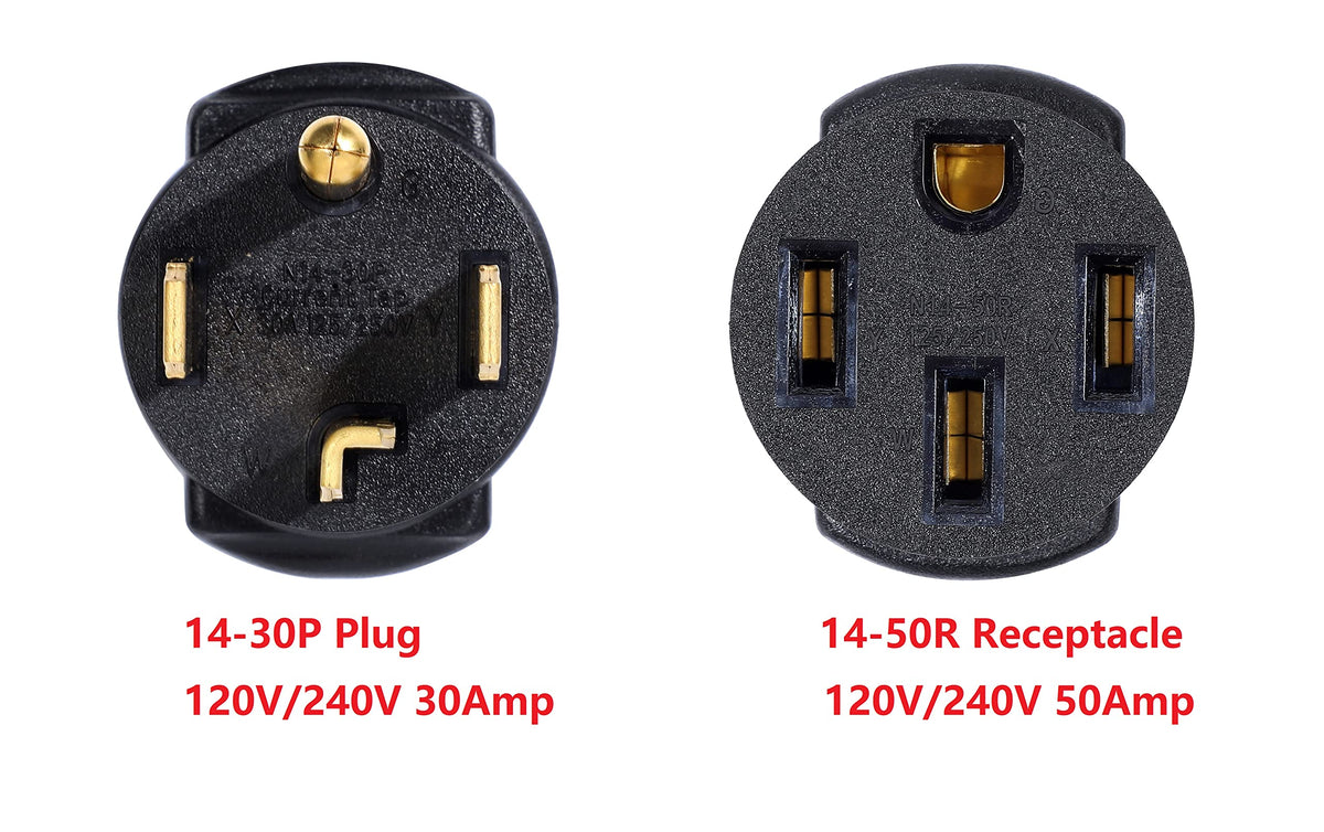 ONETAK NEMA 14-30P to 14-50R Power Cord Adapter, 30 Amp 4 Prong Plug to 50 Amp 4 Prong Female Receptacle, 120V/240V, Compatible with Tesla, Generator, Welder, Dryer, RV