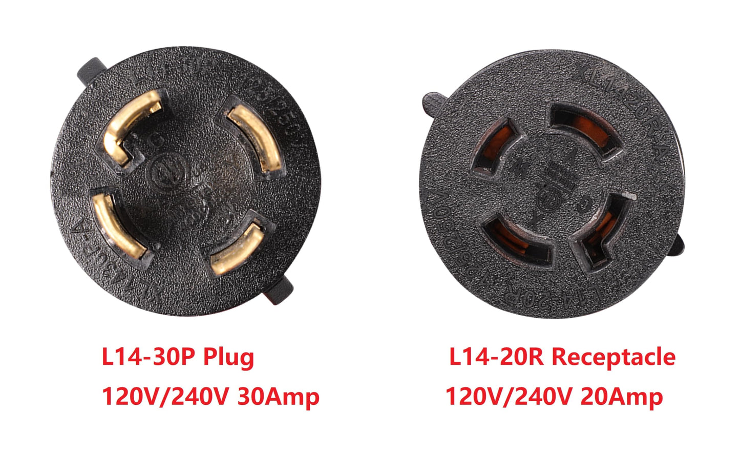 NEMA L14-30P to L14-20R 120V/240V 20 Amp Twist Lock 4 Prong Plug to 4 Prong Female Outlet Receptacle Generator RV Welder Dryer EV Charger Power Cord Adapter
