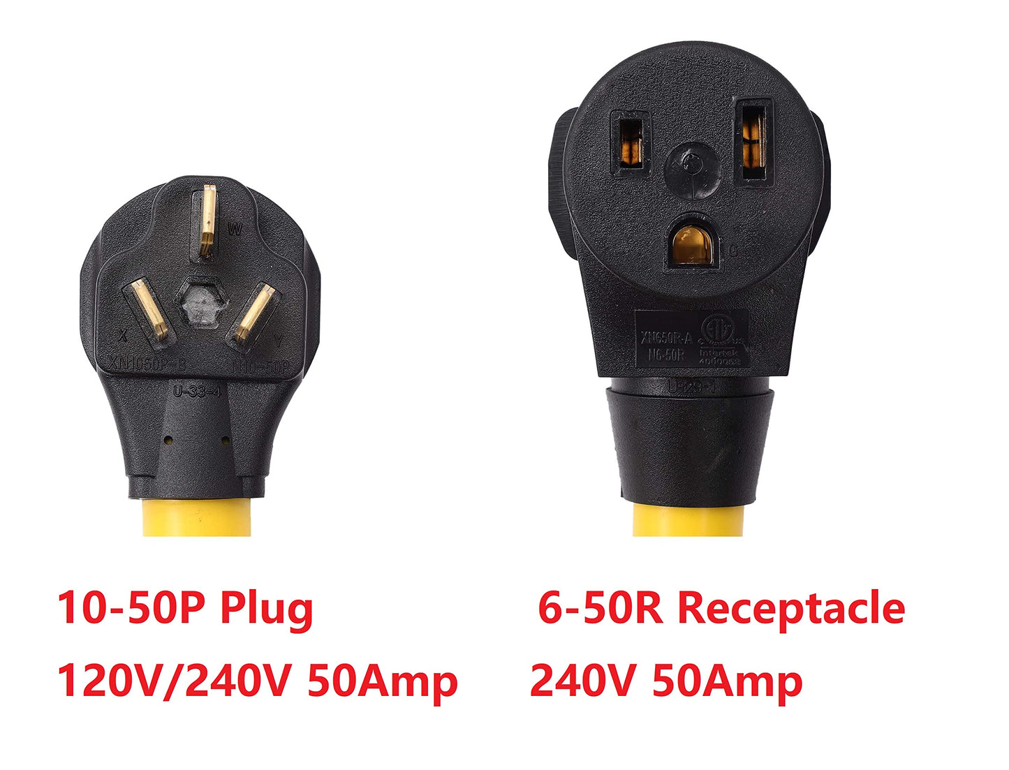ONETAK NEMA 10-50P to 6-50R 240V 50 Amp 1.5FT STW 6AWG 3 Prong Male Plug to 3 Prong Female Receptacle Welder Welding EV Charger Power Cord Adapter