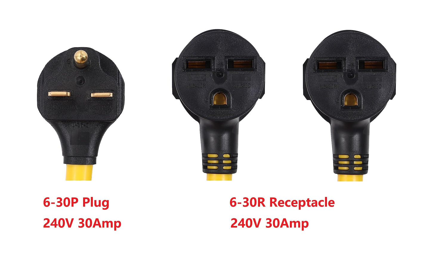 ONETAK NEMA 6-30P to 2 Outlet 6-30R Y Splitter STW 3 Feet 240V 30 Amp 3 Prong Male Plug Female Receptacle Welder Welding Dryer Power Cord Adapter Adaptor Connector