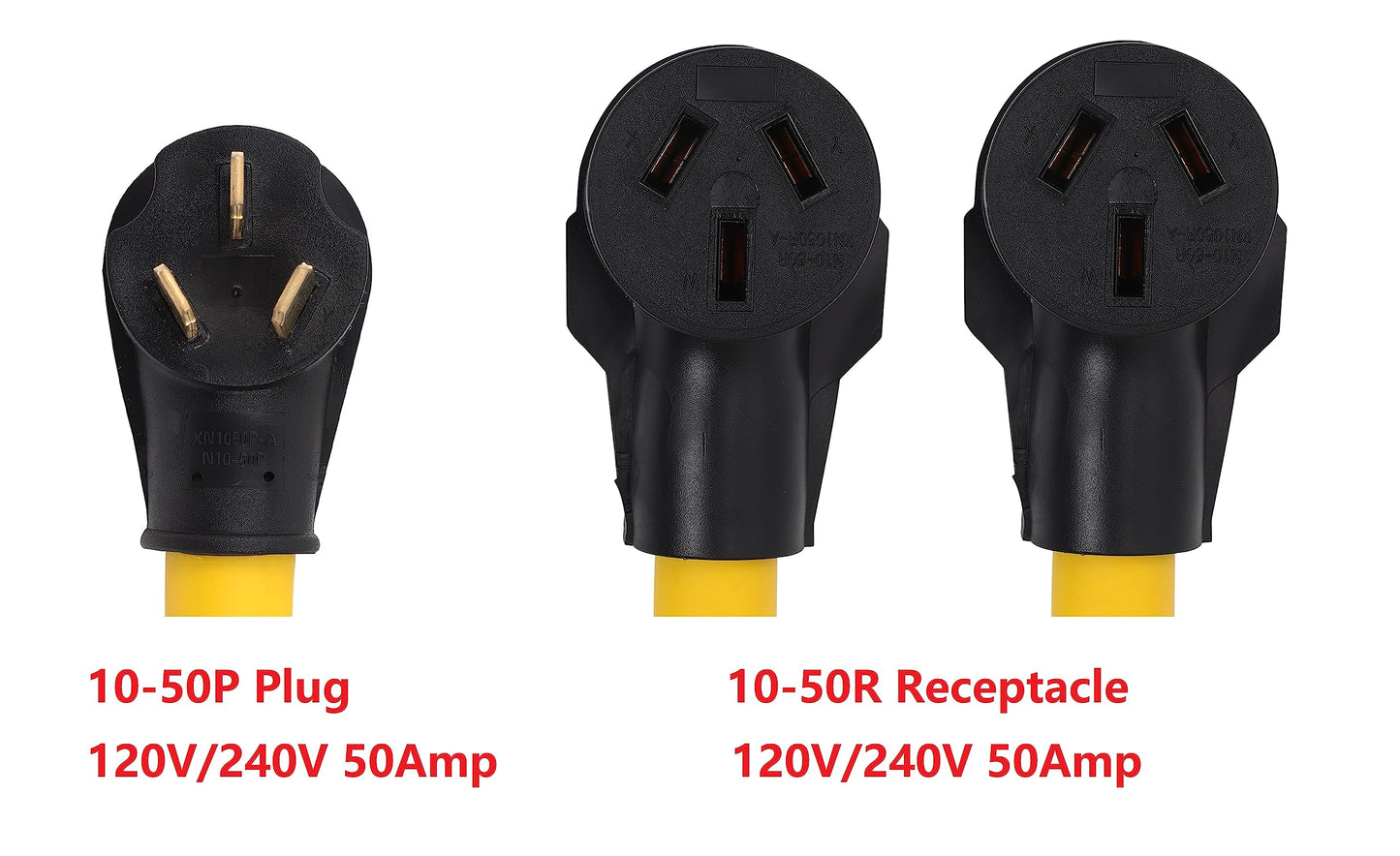 ONETAK NEMA 10-50P to 2 Outlet 10-50R Y Splitter STW 6 AWG 3 Feet 120V/240V 50 Amp 3 Prong Male Plug Female Receptacle Welder EV Charger Dryer RV Power Cord Adapter