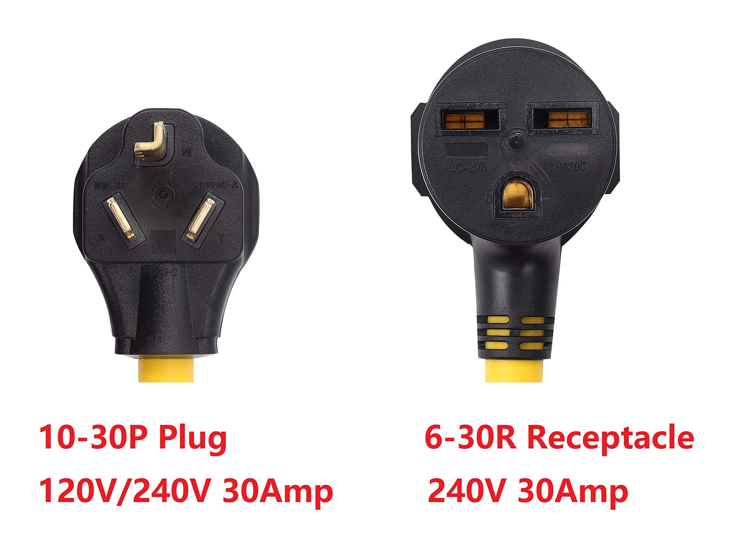 ONETAK NEMA 10-30P to 6-30R 240V 30 Amp 3 Prong Male Plug to 3 Prong Female Receptacle Dryer EV Charger Power Cord Adapter