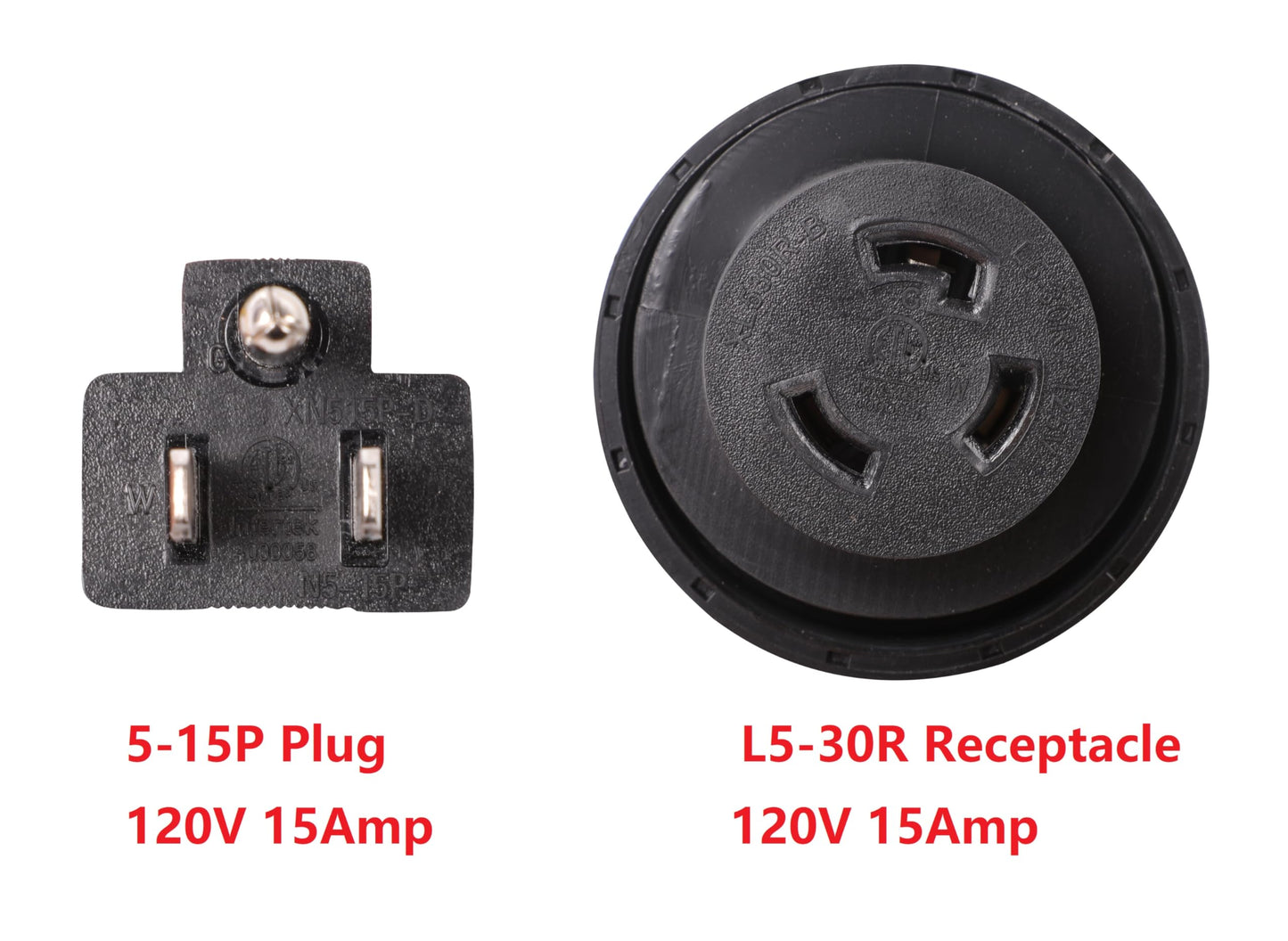 NEMA 5-15P to L5-30R 120V 15 Amp 4 FT with Overload Current Protector 3 Prong Plug to 3 Prong Female Receptacle Extension Cable Power Cord Adapter