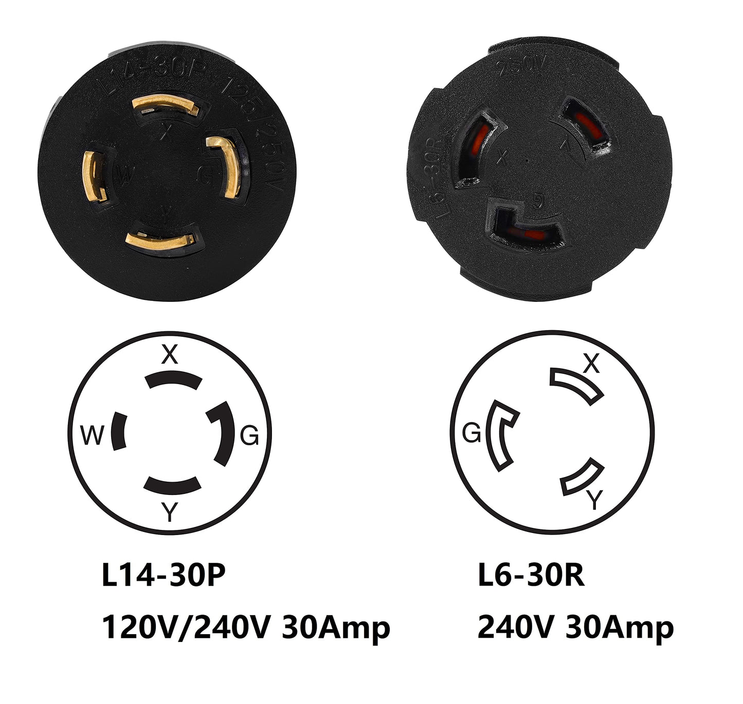 ONETAK NEMA L14-30P to L6-30R 240V Compact 30 Amp Twist Lock 4 Prong Male Plug to Twist Lock 3 Prong Female Receptacle Generator Welder Dryer EV Charger Power Cord Adapter Connector