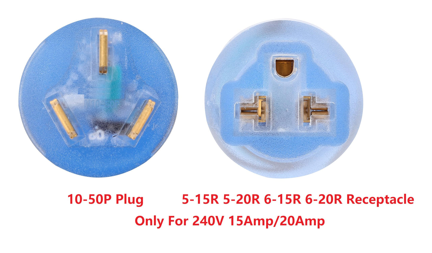 ONETAK NEMA 10-50P to 5-15R 5-20R 6-15R 6-20R Compact 240V 50 Amp 3 Prong Male Plug to 240V 15 Amp 20 Amp 3 Prong Female Receptacle Outlet Generator Welder Dryer EV Charger Power Cord Adapter