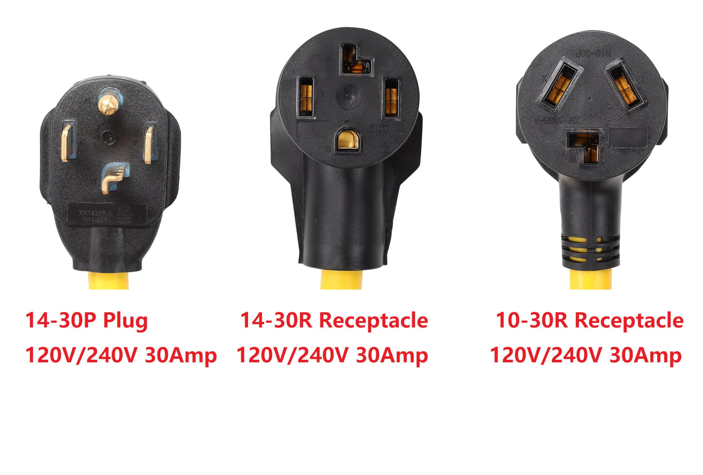 NEMA 14-30P to 2 Outlet 14-30R 10-30R Y Splitter STW 3 Feet 120V/240V 30 Amp 10 AWG 4 Prong Plug to 3 and 4 Prong Receptacle for Welder, RV, Clothes Dryer, EV PHEV Charger Power Cord Adapter