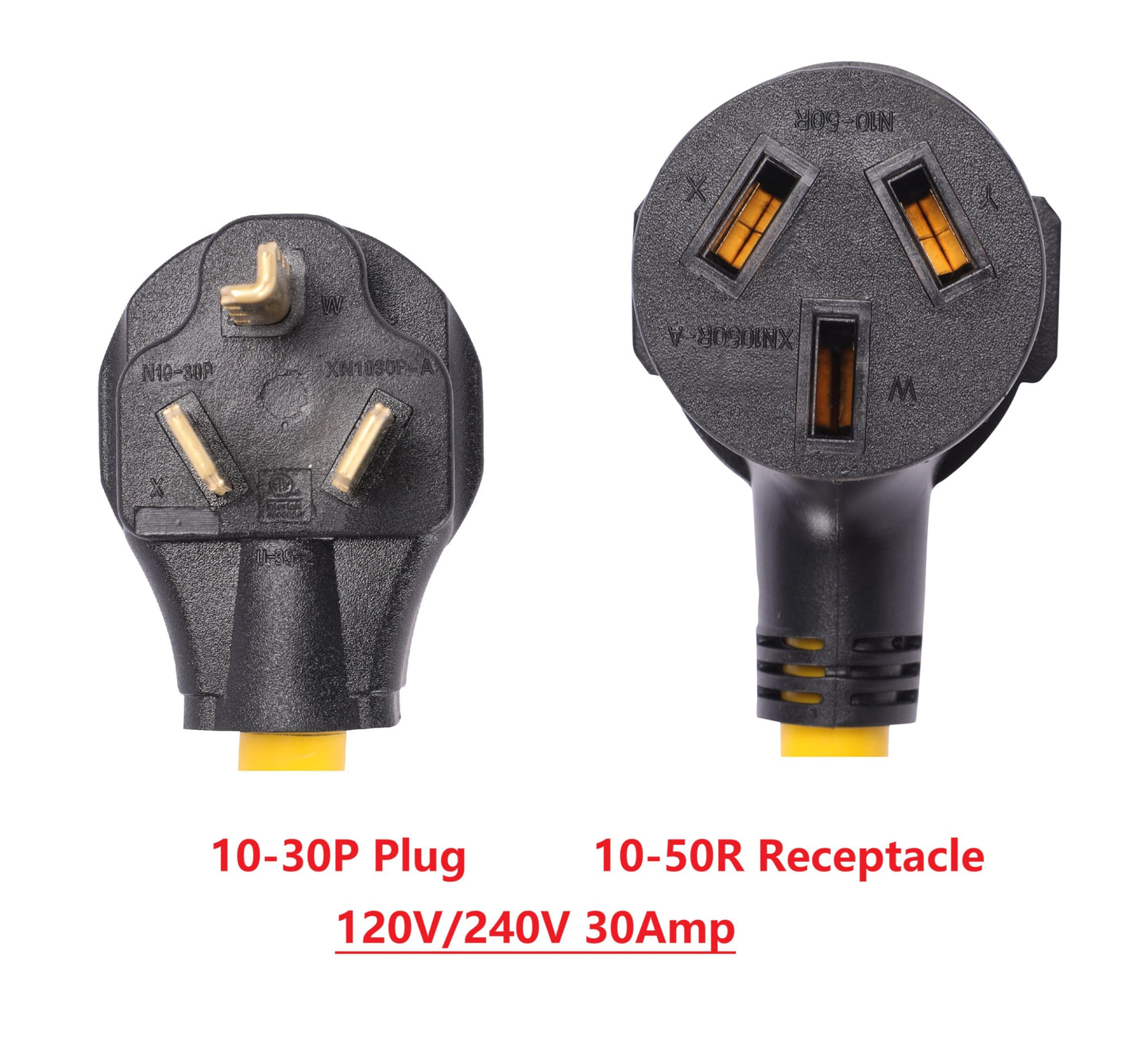 ONETAK NEMA 10-30P to 10-50R 3FT with Overload Current Protector 120V/240V 30A 3 Prong Plug Male to 3 Prong Receptacle Female for Generator Welder Dryer Power Cord Adapter