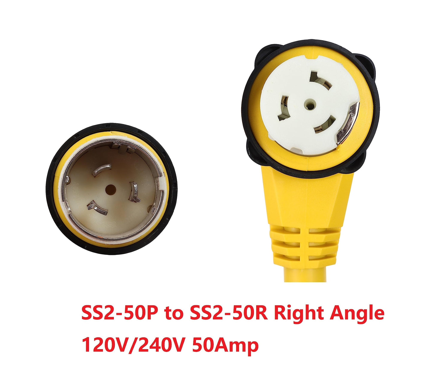 ONETAK SS2-50P to SS2-50R 1.5FT Right Angle 90 Degree 120V/240 50 Amp Male to Twist Lock Receptacle Generator RV Marine Shore Boat Extension Cable Power Cord Adapter