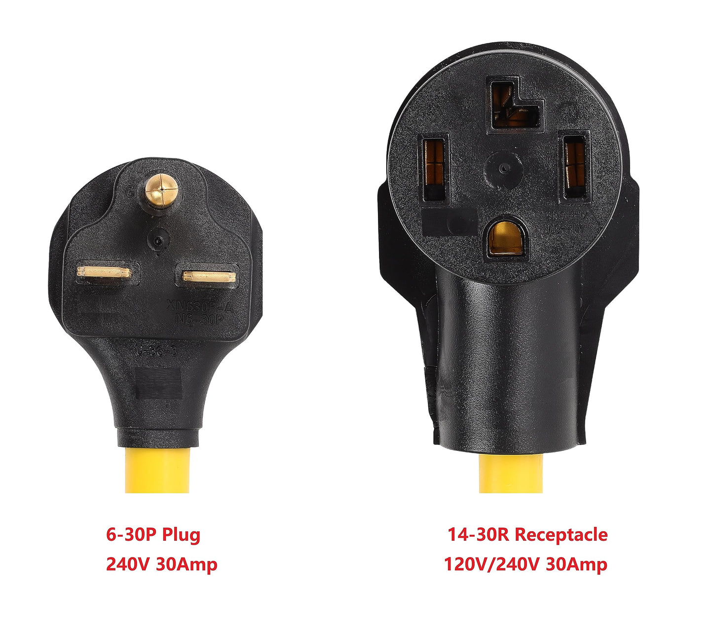 ONETAK NEMA 6-30P to 14-30R 240V 30 Amp 3 Prong Male Plug to 4 Prong Female Receptacle Generator Welder Dryer EV Charger Power Cord Adapter Connector