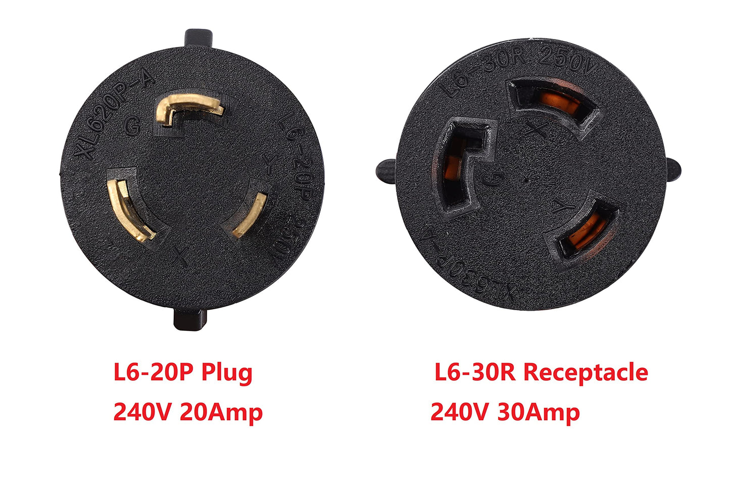 ONETAK NEMA L6-20P to L6-30R 240V 20 Amp Twist Lock 3 Prong Male Plug to Twist Lock 3 Prong Female Outlet Receptacle Generator Welder Dryer EV Charger Power Cord Adapter