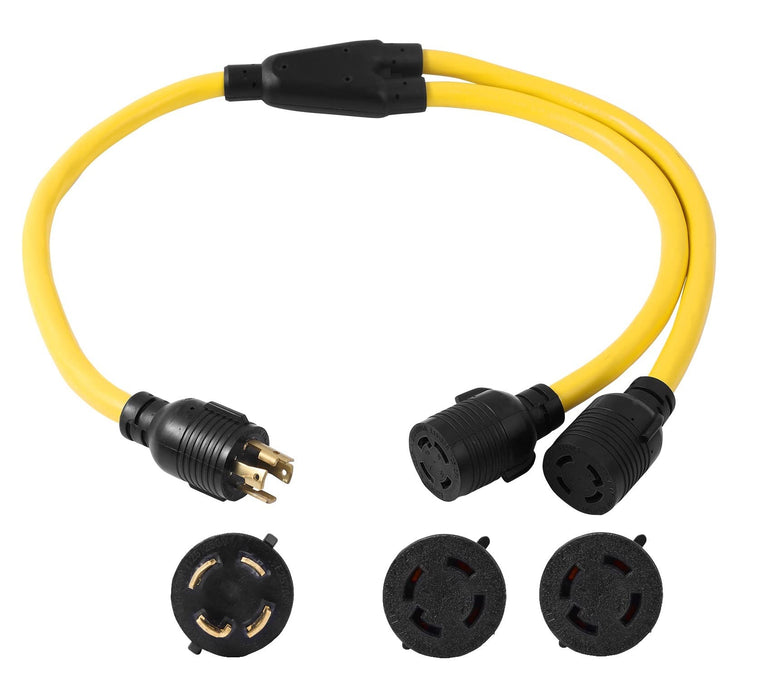 ONETAK NEMA L14-30P to 2 Outlet Port L14-30R Y Splitter Twist Lock 10 AWG 120V/240V 30 Amp 4 Prong Male Plug Female Receptacle Generator Power Cord Adapter