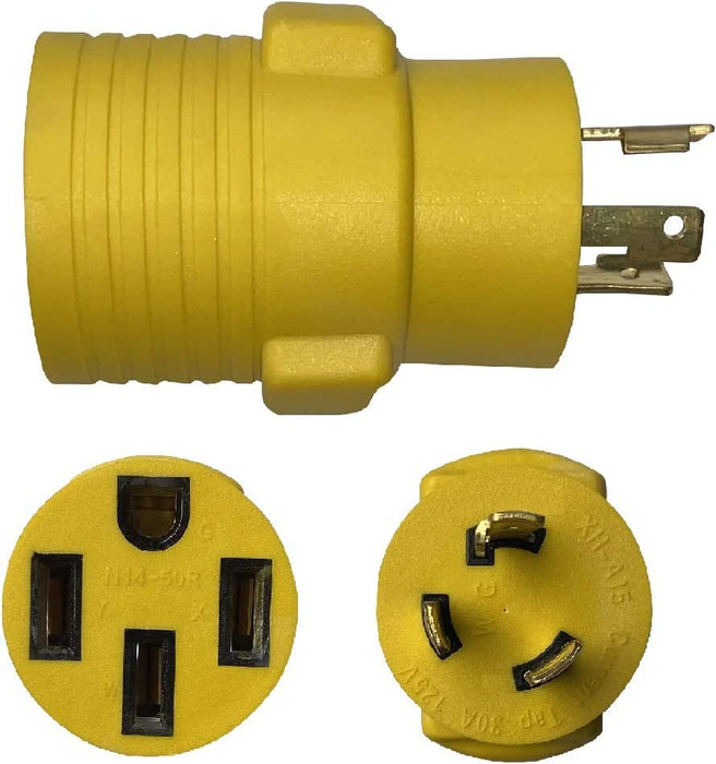 ONETAK NEMA L5-30P to 14-50R Compact 120V 30 Amp Two Hots Bridged 3 Prong Twist Lock Male Plug to 120V 30 Amp 4 Prong Female Receptacle Generator RV Power Cord Adapter Connector