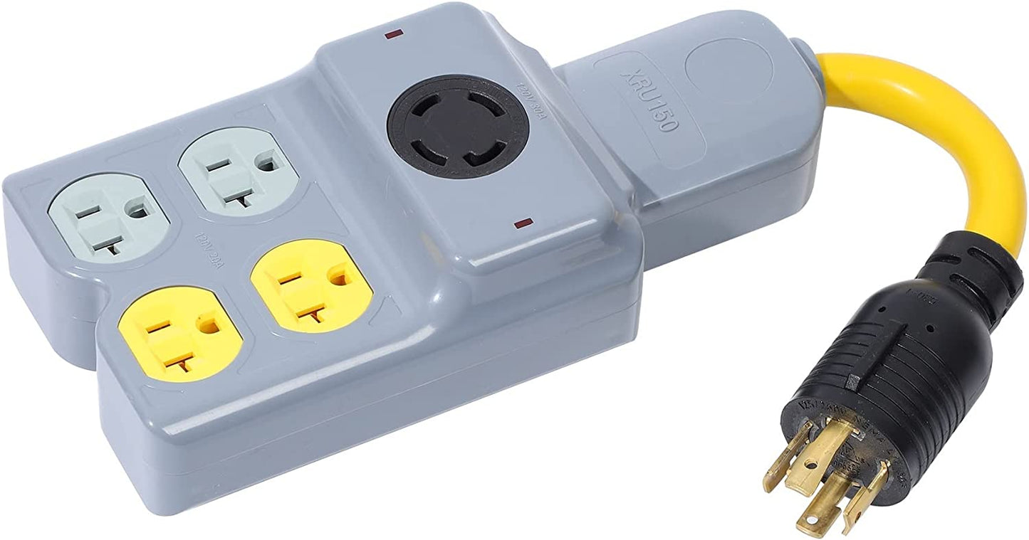 NEMA L14-30P 4 Prong Twist Lock to 4 Outlet Port 5-15R 5-20R 1 Outlet L14-30R 120/240V 30 Amp 4 Prong Male Plug to L14-30R and Home Appliance RV Generator Power Cord Adapter