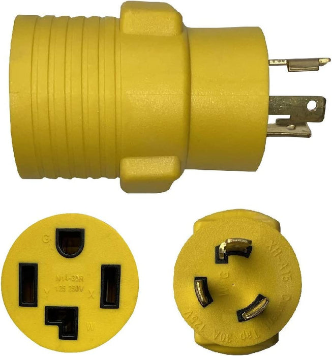 ONETAK NEMA L5-30P to 14-30R Compact 120V 30 Amp Two Hots Bridged 3 Prong Twist Lock Male Plug to 120V 30 Amp 4 Prong Female Receptacle Generator RV Power Cord Adapter Connector