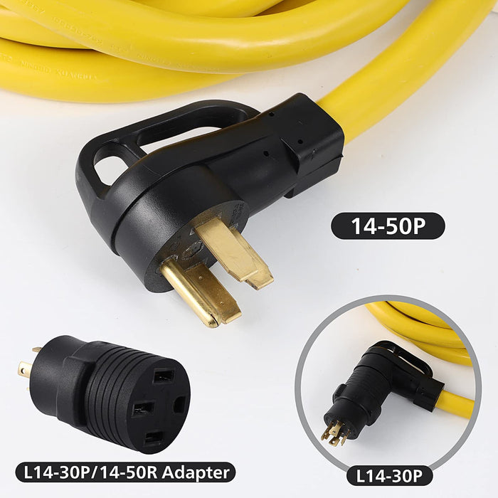 ONETAK 15FT 14-50P to SS2-50R 120V/240V 50 Amp Stow W/L14-30P to 14-50R Power Cord Adapter Combo Kit 4 Prong Male to 4 Prong Twist Lock Receptacle Generator RV Marine Shore Boat Power Extension Cord