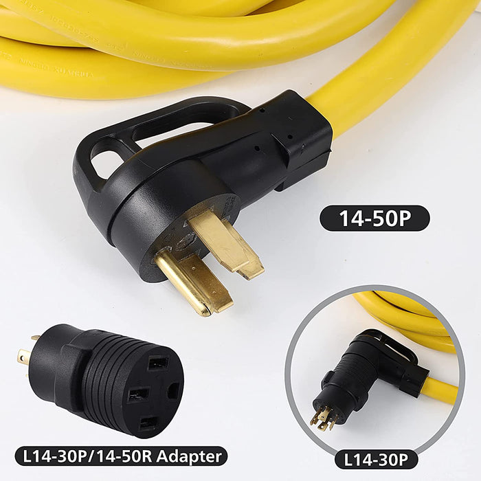 20FT 14-50P to SS2-50R 120V/240V 50 Amp Stow W/L14-30P to 14-50R Power Cord Adapter Combo Kit 4 Prong Male to 4 Prong Twist Lock Receptacle Generator RV Marine Shore Boat Power Extension Cord