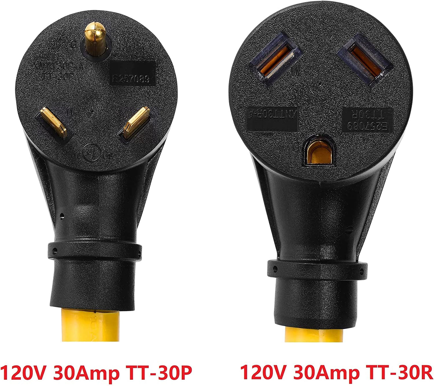 ONETAK TT-30P to TT-30R 15 Feet W/5-15P to TT-30R Adapater Combo Kit 120V 30 Amp 3 Prong Male Plug to Twist Lock 30 Amp 3 Prong RV Camper Travel Trailer Car Extension Cable Power Cord Adapter