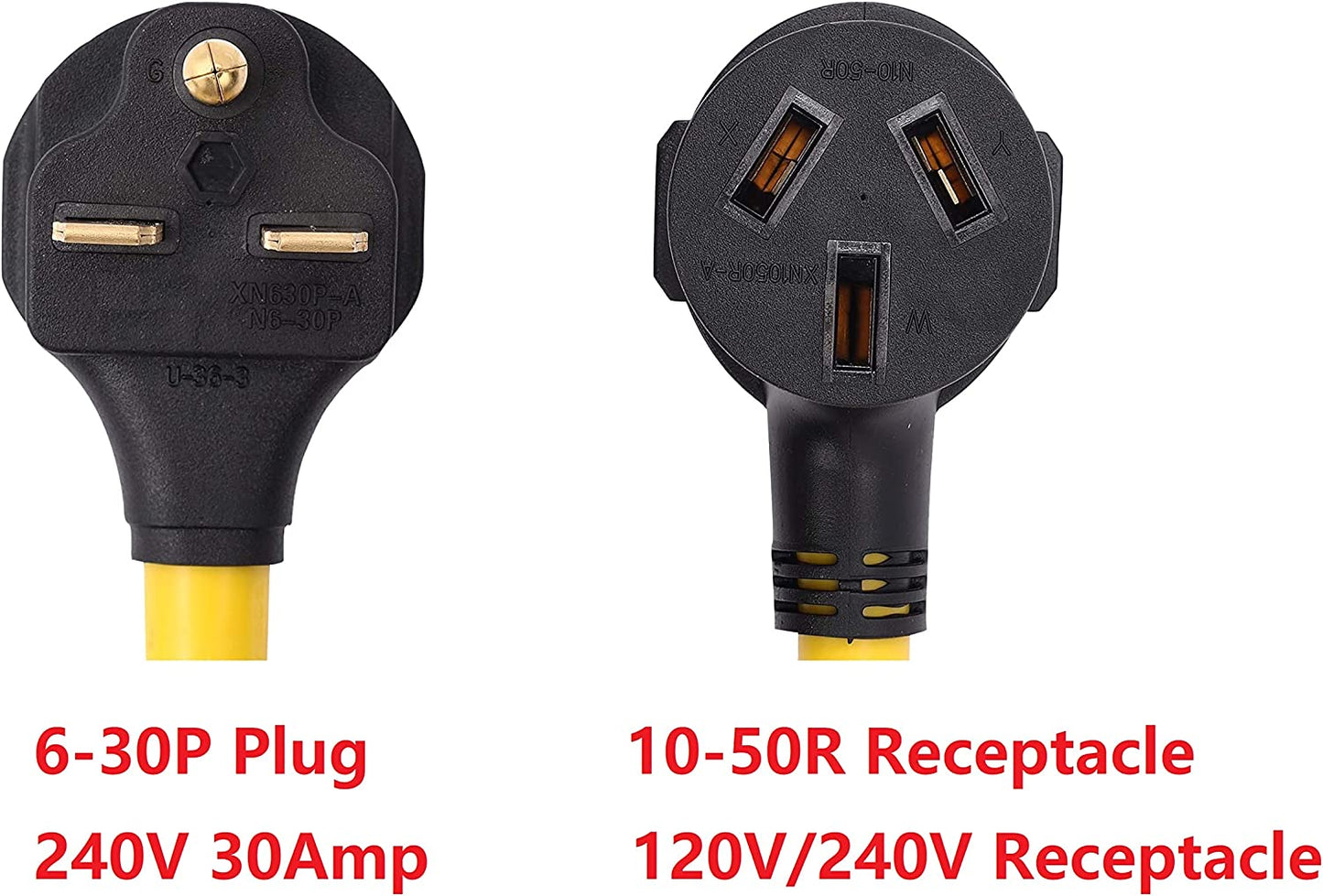 ONETAK NEMA 6-30P to 10-50R 240V 30 Amp 3 Prong Male Plug to 3 Prong Female Receptacle Dryer Power Cord Adapter