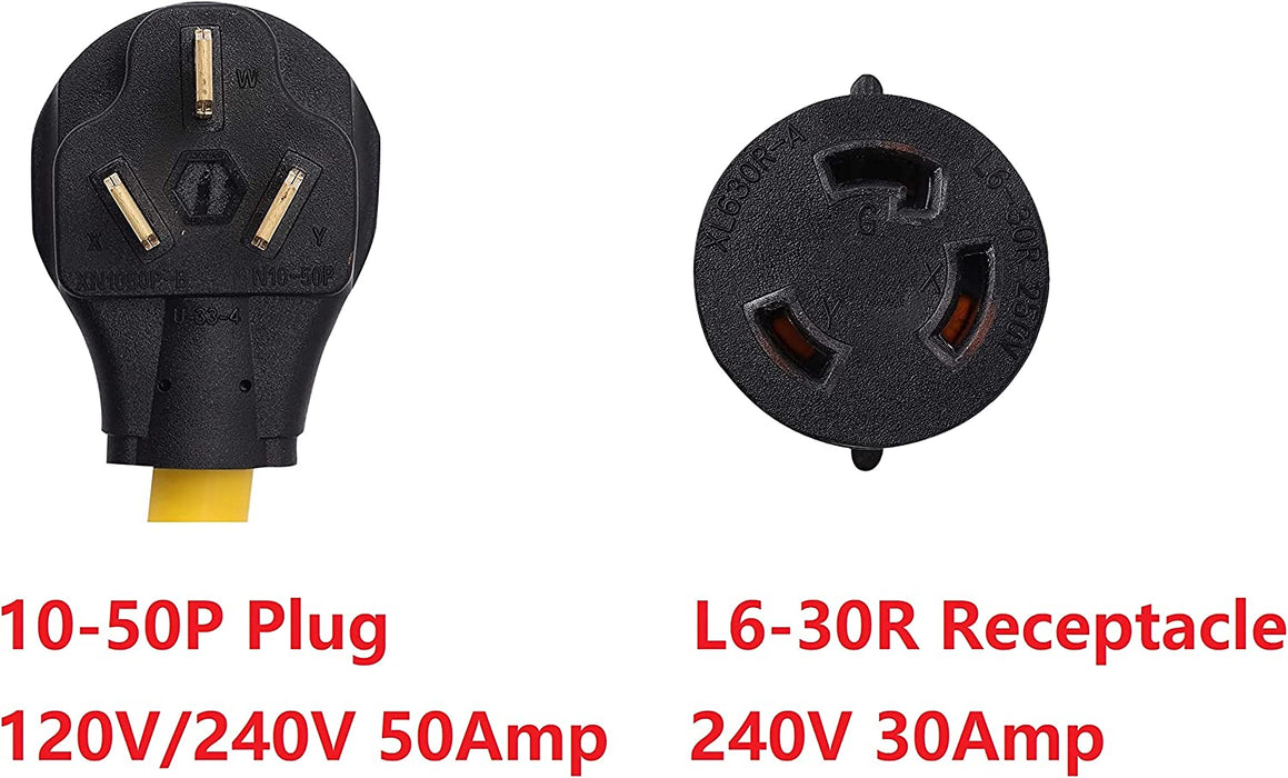 ONETAK NEMA 10-50P to L6-30R 240V 30 Amp 3 Prong Male Plug to 3 Prong Twist Lock Female Receptacle Dryer Welder Power Cord Adapter