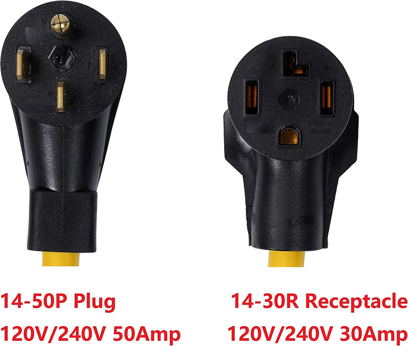 NEMA 14-50P to 14-30R 120V/240V 50 Amp 4 Prong Male Plug to 30 Amp 4 Prong Female Receptacle Welder Dryer Generator RV EV Charger Power Cord Adapter Connector