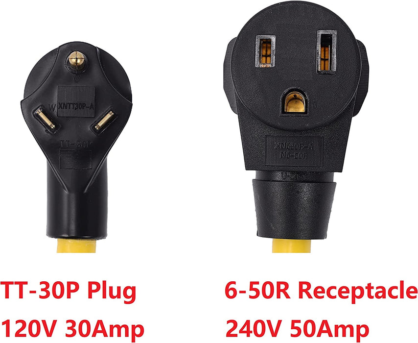 ONETAK NEMA TT-30P to 6-50R 120V 30 Amp 10 AWG 3 Prong Male Plug to 3 Prong Female Receptacle RV Welder Power Cord Adapter Connector